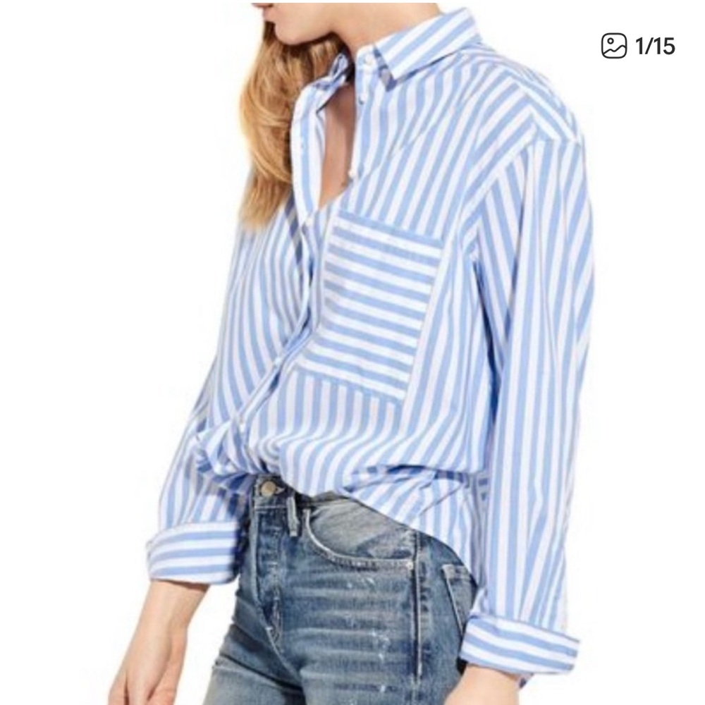 AYR Sky Blue and White Silk Striped Buttondown Shirt